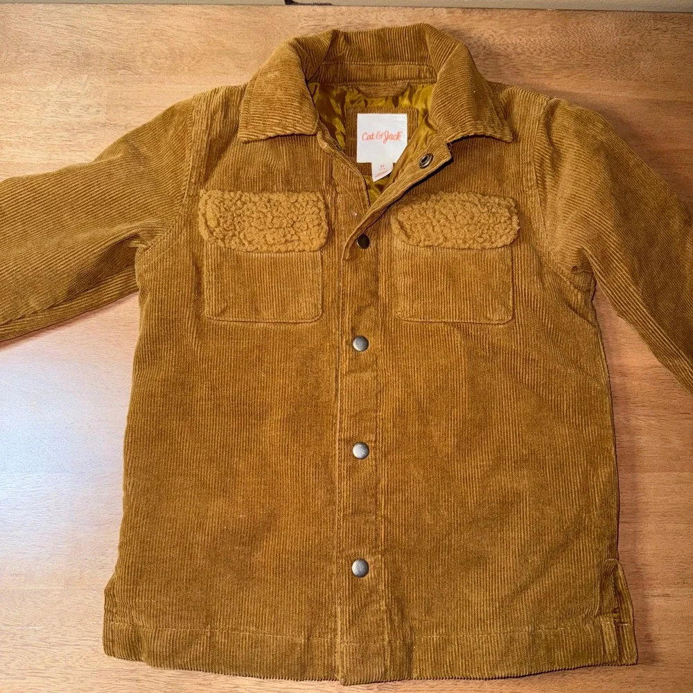 Cat & Jack Toddler Boys Brown Corduroy Shirt Jacket Faux Shearling Trim 3T